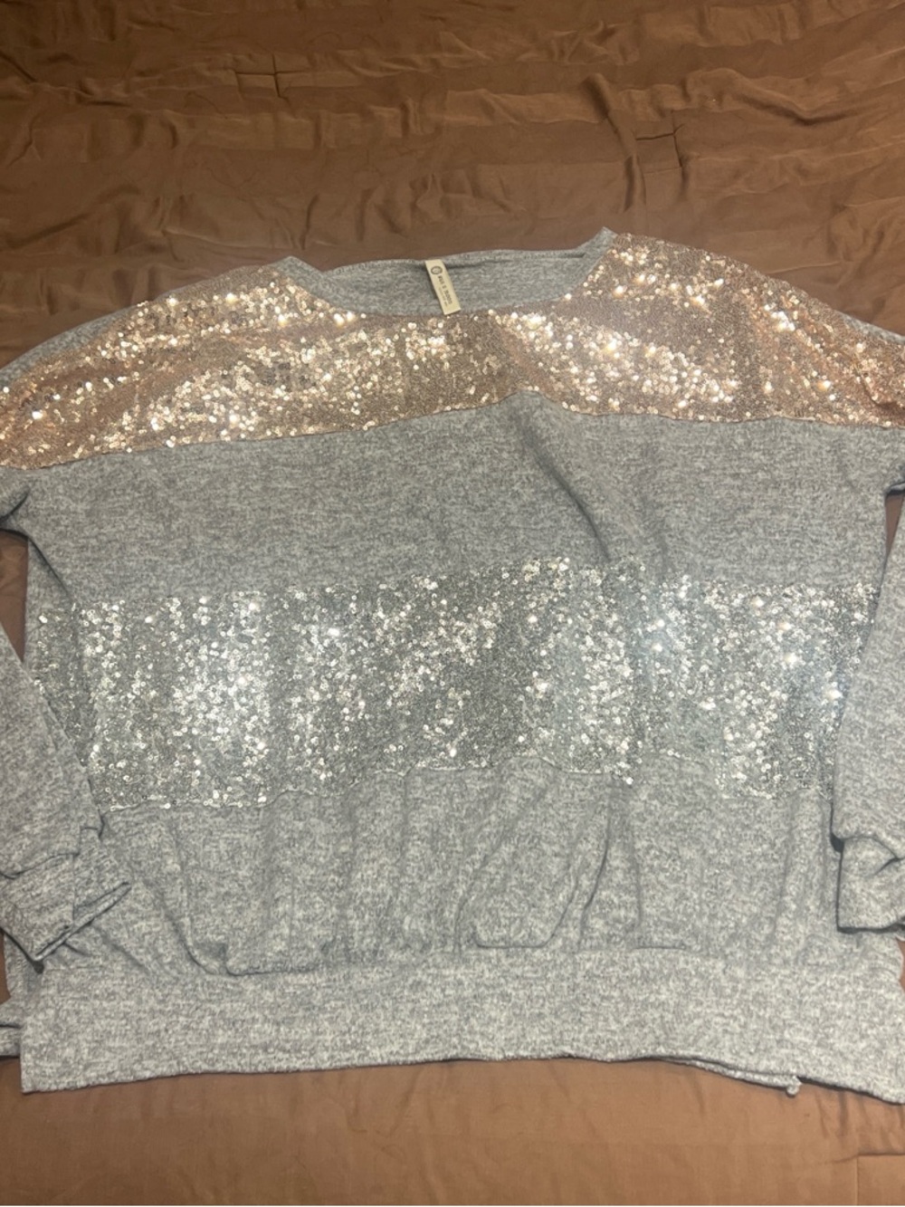 Gray Sweatshirt with Rose Gold and Silver Sequin Panels